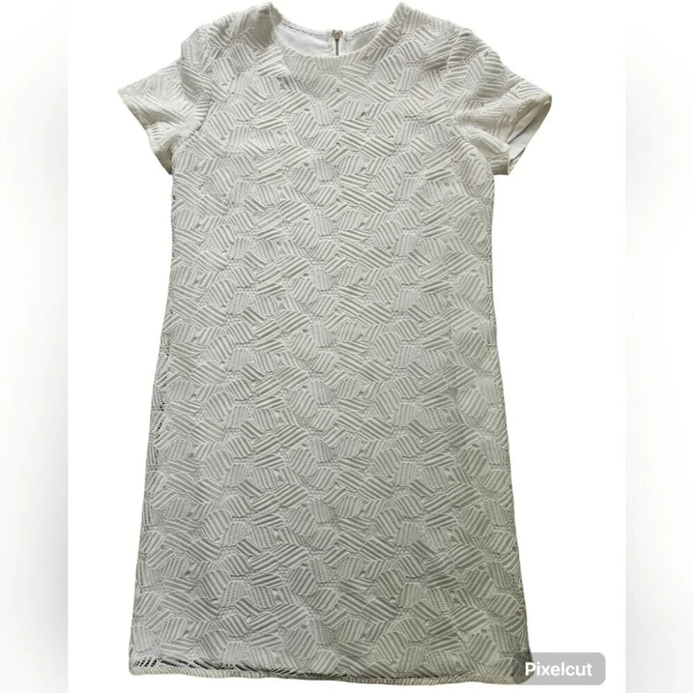 Lida Biday White Shift Dress With Lace  Overlay